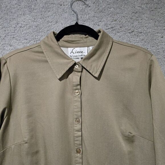 Linea Louis Dell'Olio Midi Shirt Dress Sz M Lace Up‎ Sleeve Pockets Office Siren - Picture 3 of 10